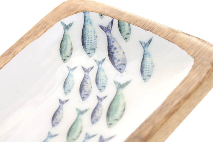 DKD Home Decor Set de 2 Bandejas de Mango con Diseño de Peces, Azul