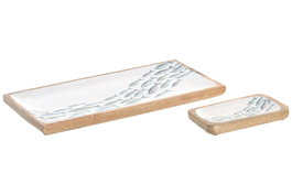 DKD Home Decor Set de 2 Bandejas de Mango con Diseño de Peces, Azul
