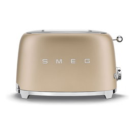 Smeg TSF01CHMEU Tostador 2 Ranuras 950W Champagne, Acero Inoxidable, Función Descongelar/Recalentar, Control Electrónico y Bandeja Extraíble