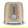 Smeg TSF01CHMEU Tostador 2 Ranuras 950W Champagne, Acero Inoxidable, Función Descongelar/Recalentar, Control Electrónico y Bandeja Extraíble