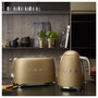 Smeg TSF01CHMEU Tostador 2 Ranuras 950W Champagne, Acero Inoxidable, Función Descongelar/Recalentar, Control Electrónico y Bandeja Extraíble