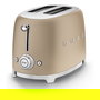 Smeg TSF01CHMEU Tostador 2 Ranuras 950W Champagne, Acero Inoxidable, Función Descongelar/Recalentar, Control Electrónico y Bandeja Extraíble