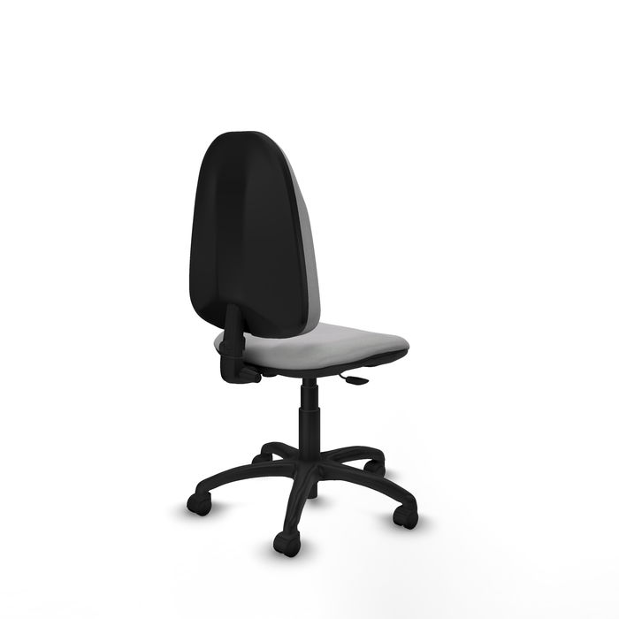 Silla de oficina Algarra con mecanismo Contacto permanente básico tapizada con Tela color Gris claro. Equipada con Base poliamida negra, Sin brazos y Ruedas de nailon 50 mm