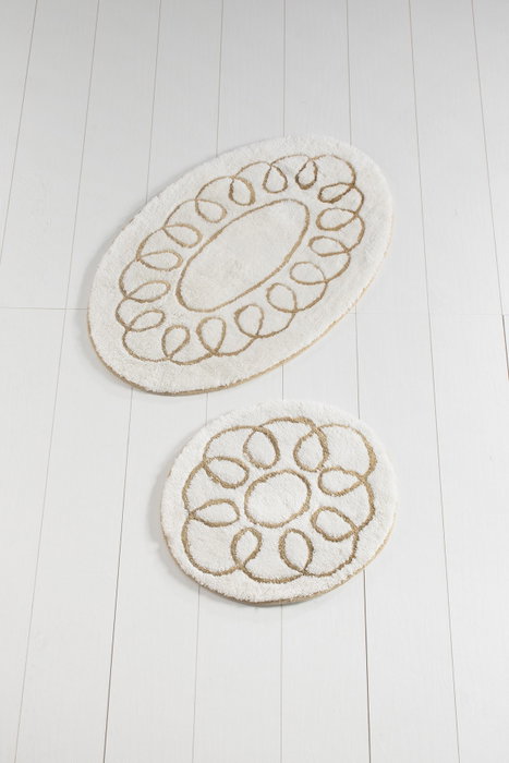 Mijölnir Safir - Ecru Juego de Alfombras de Baño Acrílicas Suaves Antideslizantes y Lavables a Máquina 50x60 cm y 60x100 cm