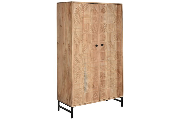 DKD Home Decor Armario Moderno Marron Acacia y Metal 40 x 161 x 90 cm con 2 Puertas y 3 Estanterías