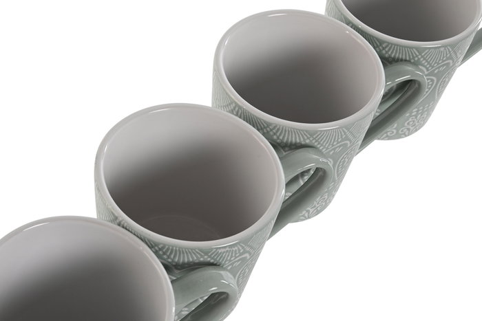 DKD Home Decor Set de 4 tazas de gres Mandala 24 verde menta