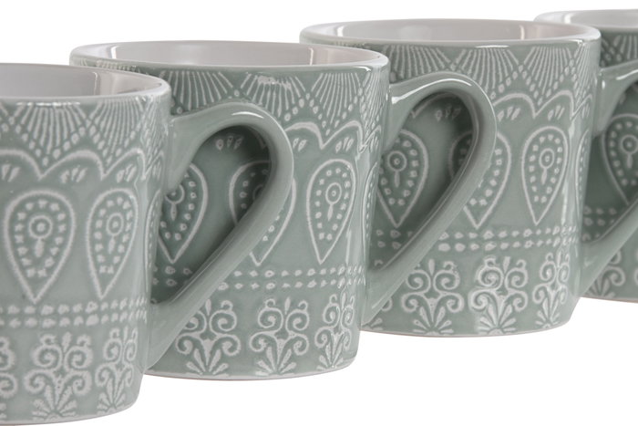 DKD Home Decor Set de 4 tazas de gres Mandala 24 verde menta
