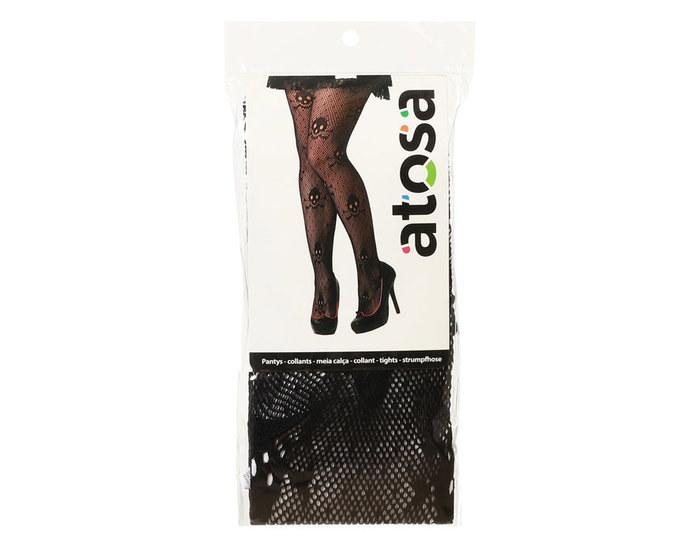 Pantys de rejilla negros con calaveras para pirata o Halloween