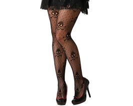 Pantys de rejilla negros con calaveras para pirata o Halloween