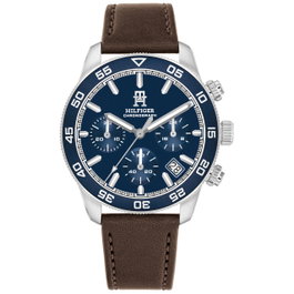 Tommy Hilfiger 1792163 con correa de cuero marrón y esfera azul