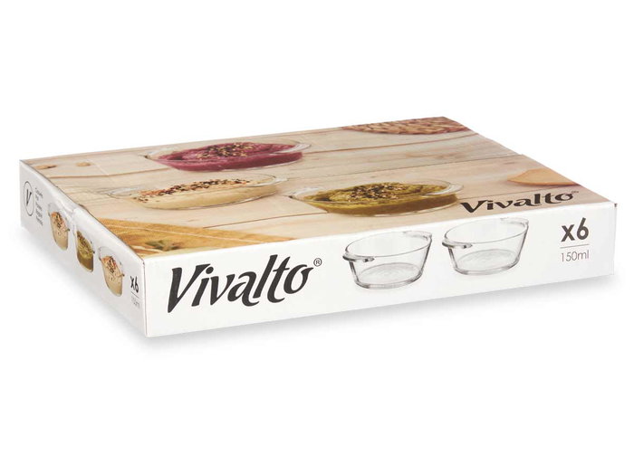 Vivalto Cazuela Vidrio Aperitivo Redonda Con Asas 150 ml Transparente 11.5x4x10 cm (Set de 36)
