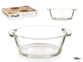 Vivalto Cazuela Vidrio Aperitivo Redonda Con Asas 150 ml Transparente 11.5x4x10 cm (Set de 36)