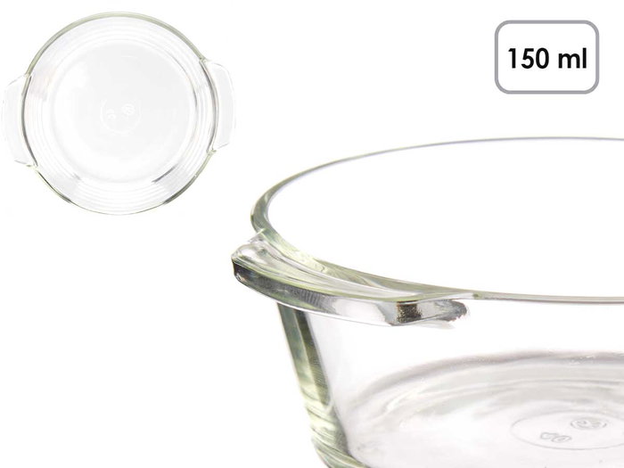 Vivalto Cazuela Vidrio Aperitivo Redonda Con Asas 150 ml Transparente 11.5x4x10 cm (Set de 36)