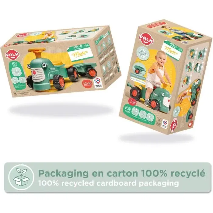 Falk Moto-tractor Maurice Volante y Remolque 100% Fabricado en Francia 90% Plástico Reciclado A partir de 12 Meses AAAAI16075