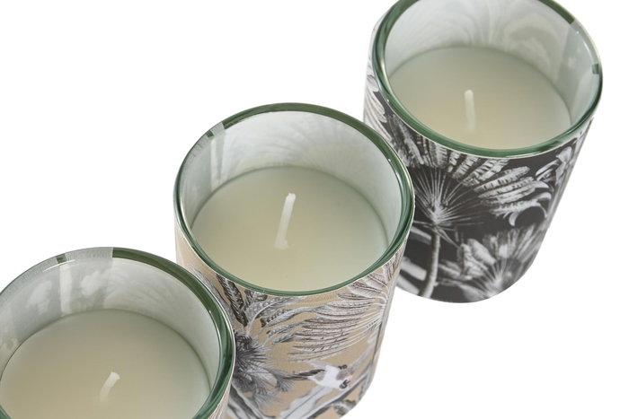 DKD Home Decor Vela Tropical Cera Parafina Beige Negro Marron Set de 3 Piezas 45 gr 5 x 6 x 5 cm