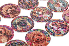 DKD Home Decor Posavasos Shabby de Dolomita y Corcho, Multicolor con Motivo Perro, Apto Lavavajillas, 10.8 x 10.8 cm - 72 Unidades