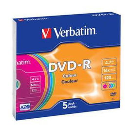Verbatim DVD-R Colour 4.7GB 16X 5 Pack Slim Case Superficie 5 Colores