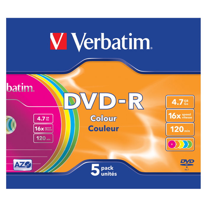 Verbatim DVD-R Colour 4,7GB 16x Pack de 5 en Slim Case