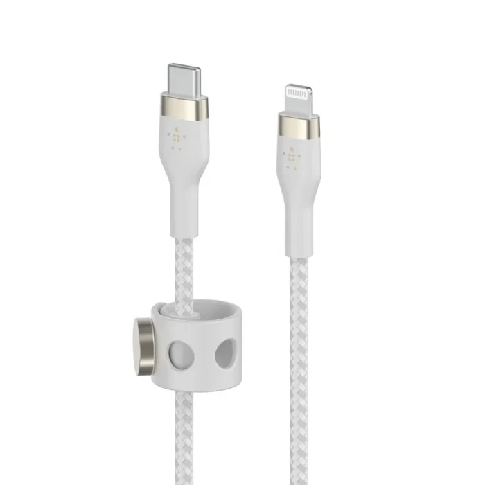 Belkin CAA011BT2MWH - Cable USB-C a Lightning de 2m, trenzado con forro de silicona, color blanco