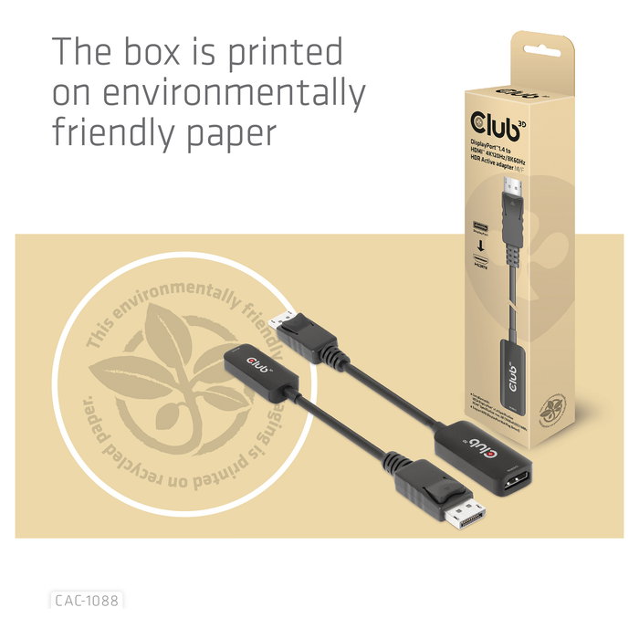 Club 3D Adaptador Activo DisplayPort 1.4 a HDMI HDR 4K 120Hz / 8K 60Hz, Cable 0.21 m, Macho a Hembra, Negro Club 3D Adaptador Activo DisplayPort 1.4 a HDMI HDR 4K 120Hz / 8K 60Hz, Cable 0.21 m, Macho a Hembra, Negro