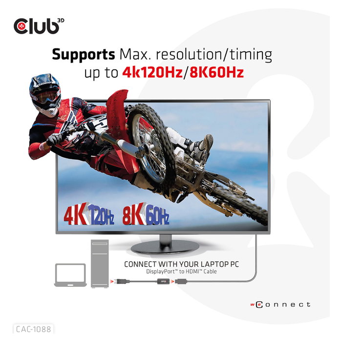 CLUB-3D Adaptador Activo DisplayPort 1.4 a HDMI 4K120Hz/8K60Hz HDR