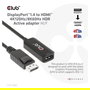 Club 3D Adaptador Activo DisplayPort 1.4 a HDMI HDR 4K 120Hz / 8K 60Hz, Cable 0.21 m, Macho a Hembra, Negro