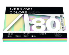 Fabriano F19100811 Papel A4 80g Colores Surtidos Pastel, Paquete de 250 Hojas