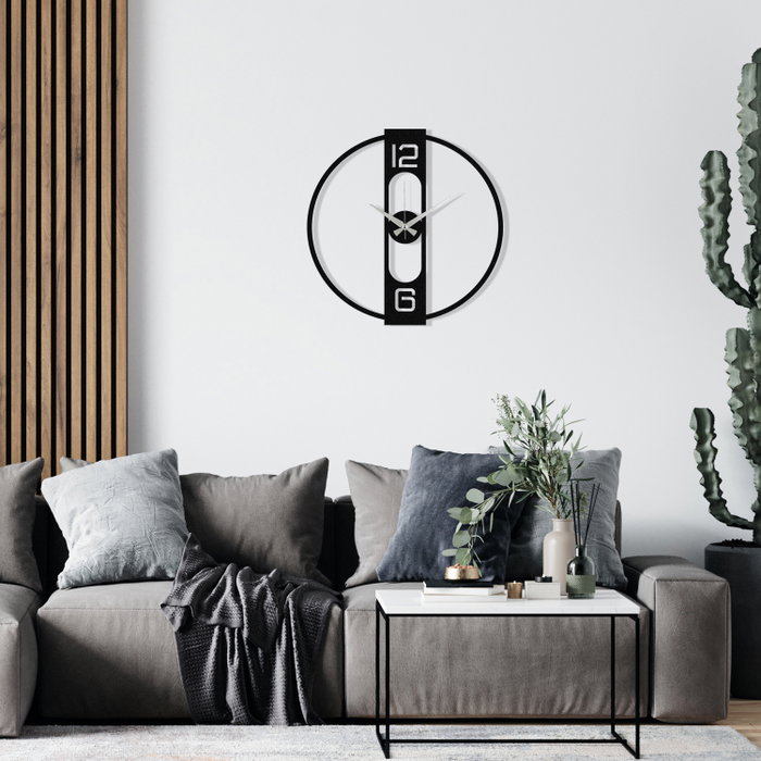Wallity Reloj de Pared Decorativo Metal Negro 48 x 48 cm
