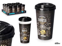 Leknes Vaso Plástico para Llevar 650 ml - Negro (9.5 x 17 x 9.5 cm) (Set de 24)