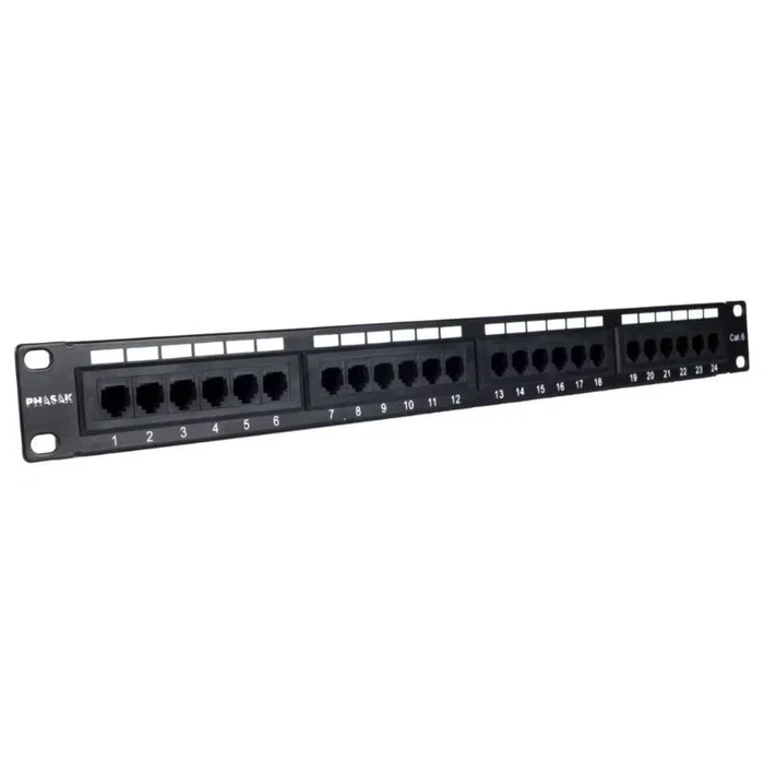 Phasak Patch Panel PU 2971, 24 Puertos Cat.6A FTP Dual Block, Panel de Transferencia 1U para Rack 19 Pulgadas