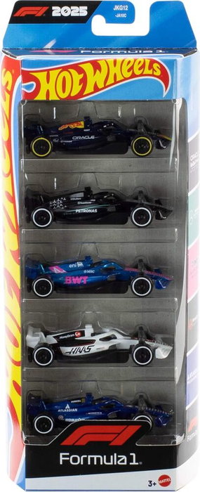 MATTEL Hot Wheels - Blister 5 Coches de Colección F1 a Escala 1:64 - Pack de Vehículos Metálicos Surtidos