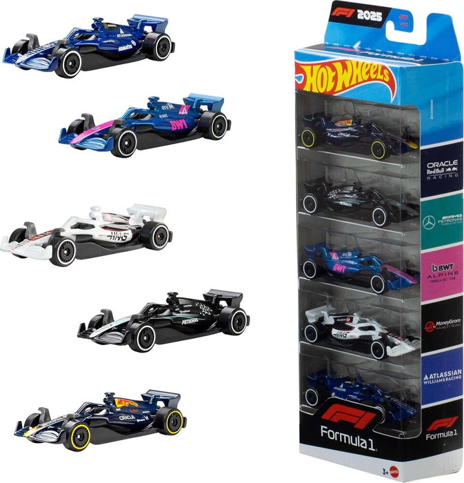 MATTEL Hot Wheels - Blister 5 Coches de Colección F1 a Escala 1:64 - Pack de Vehículos Metálicos Surtidos