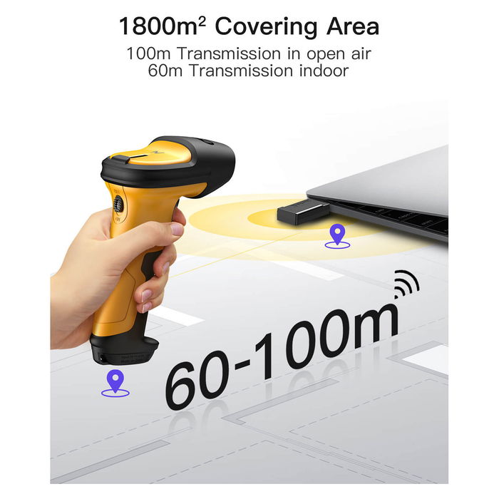 Inateck P6-AI Lector de Códigos de Barras Portátil Láser 1D Inalámbrico y Cableado USB Bluetooth Amarillo