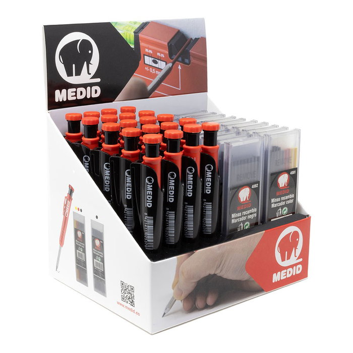 Medid Marcador portaminas + recambios con estuche y sacapuntas, expositor 20 + 20 uds Medid Marcador portaminas + recambios con estuche y sacapuntas, expositor 20 + 20 uds