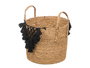 Giftdecor Macetero Mimbre Macramé Pompón Negro Grande 32x36x32 cm (Set de 6)