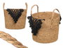 Giftdecor Macetero Mimbre Macramé Pompón Negro Grande 32x36x32 cm (Set de 6)