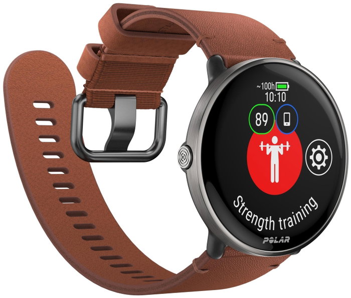 Polar Ignite 3 Titanium Reloj Deportivo con GPS Correa Marrón Piel M/L Mujer Hombre