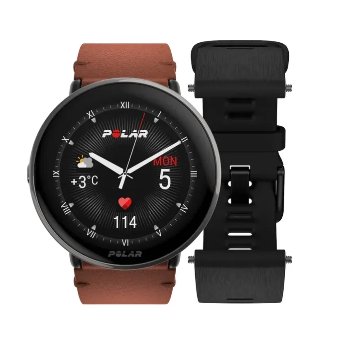 Polar Ignite 3 Titanium Reloj Deportivo con GPS Correa Marrón Piel M/L Mujer Hombre