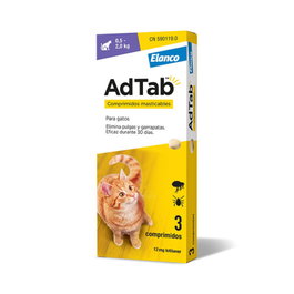 Elanco Adtab 12 mg 3 Comprimidos Masticables para Gatos de 0.5 a 2 kg - Tratamiento antiparasitario
