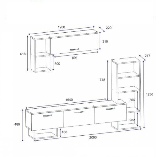 Hanah Home Mueble de TV Royal Marble Blanco y Negro con Estante Pared 209x123.6x27.7 cm