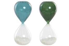 DKD Home Decor Reloj de Arena de Cristal 30 Min Verde Oscuro Tropical Palm