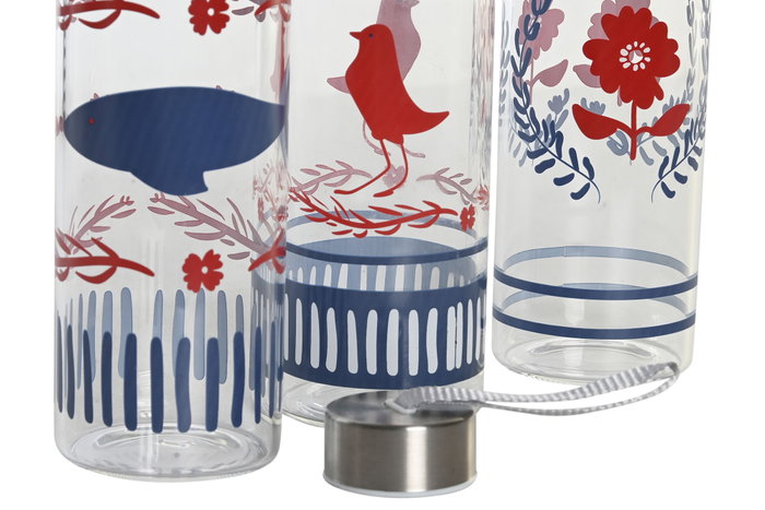 DKD Home Decor Surtido de Botellas de Borosilicato 550ml BLUE RED BIRD