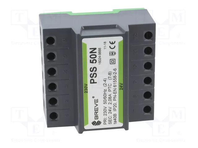 BREVE TUFVASSONS Transformador de red 50VA 230VAC/24V