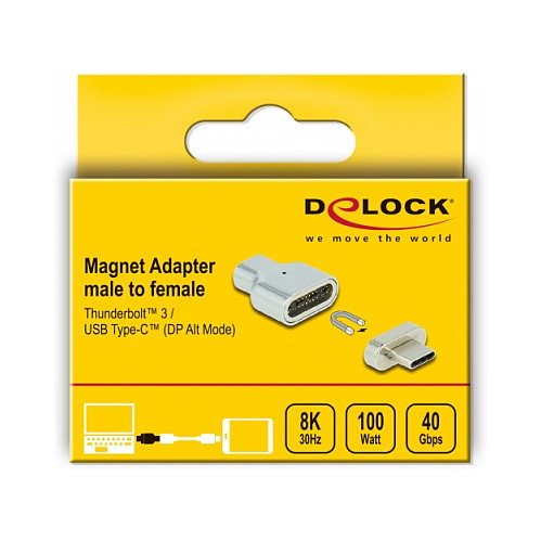 DeLOCK Adaptador Magnético Thunderbolt 3/USB Type-C 8K 30 Hz Macho a Hembra Plata
