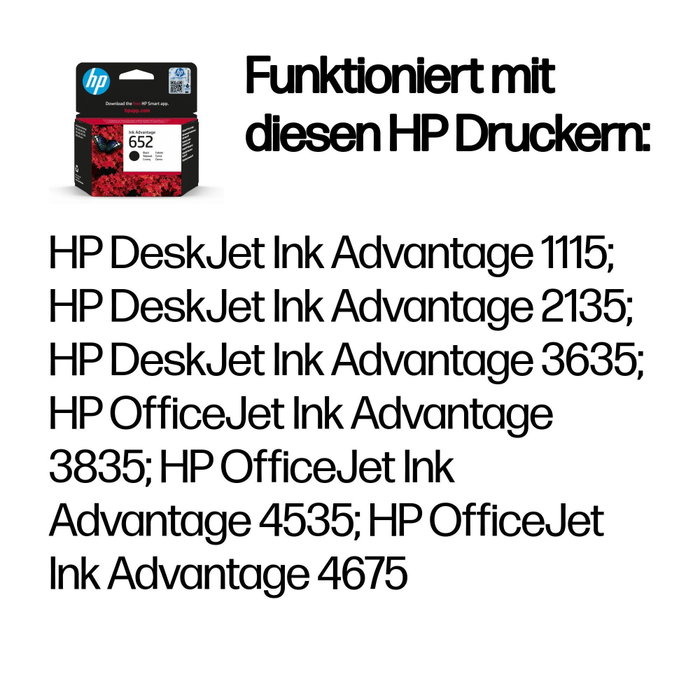 HP Cartucho de Tinta Original 652 Negro F6V25AE HP Cartucho de Tinta Original 652 Negro F6V25AE