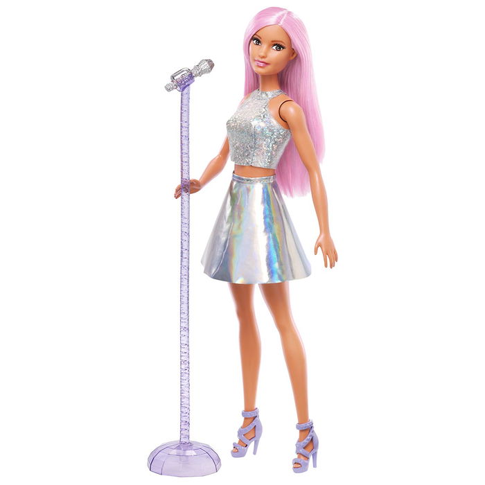 Barbie Muñeca Tú Puedes Ser Pop Star JCW42 Mattel Cantante con Conjunto Brillante y Pelo Rosa para Niñas +3 Años Barbie Muñeca Tú Puedes Ser Pop Star JCW42 Mattel Cantante con Conjunto Brillante y Pelo Rosa para Niñas +3 Años