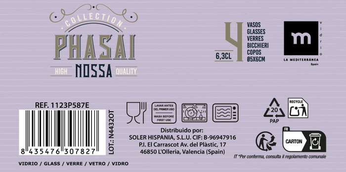 La Mediterranea Set de 4 Vasos Chupitos 63ml Phasai Nossa MD