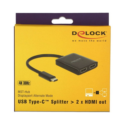 DeLOCK Adaptador USB-C a 2x HDMI Splitter 87719 3840 x 2160 Pixeles 60 Hz 0.25 m Negro DeLOCK Adaptador USB-C a 2x HDMI Splitter 87719 3840 x 2160 Pixeles 60 Hz 0.25 m Negro