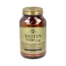 SOLGAR Biotina 5000mcg 100 Cápsulas - Apoyo para Cabello, Piel y Uñas - Vitamina B8 - Vegano