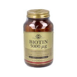 SOLGAR Biotina 5000mcg 100 Cápsulas - Apoyo para Cabello, Piel y Uñas - Vitamina B8 - Vegano
